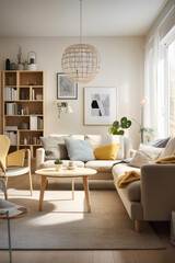 Fototapeta premium Modern scandinavian style living room, with a minimalist theme and neutral color palette. Generative AI