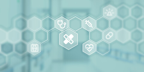 Graphique comme image symbole pour la médecine. Icônes pour le médecin, le traitement et les soins médicaux devant l'image de fond.