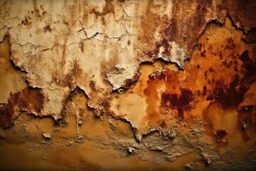 decaying wall with peeling paint and rust. Generative AI