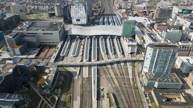 Aerial view of Utrecht railway station, Netherlands