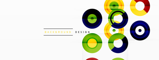 Fototapeta na wymiar Eye-catching background of colorful circles of equal size arranged in abstract pattern. Circle boasts unique tone or hue, creating rainbow effect. Design has upbeat, contemporary feel
