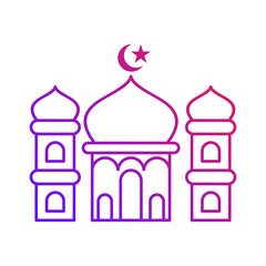 big mosque with tower islamic gradient outline icon vector illustration