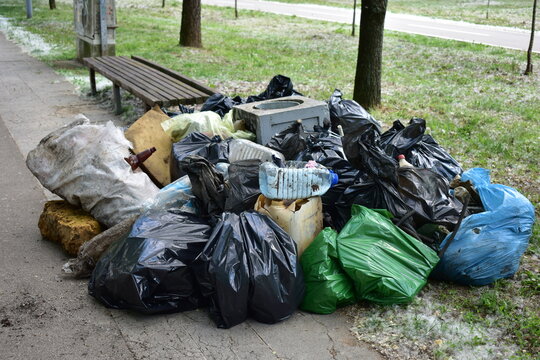 garbage bags in the park after the cleaning day. let's clean the parks