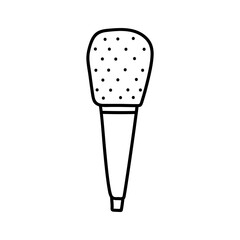 Microphone isolated on white background. Musical item for singing, performances, karaoke. Vector hand-drawn illustration in doodle style. Perfect for cards, decorations, logo.