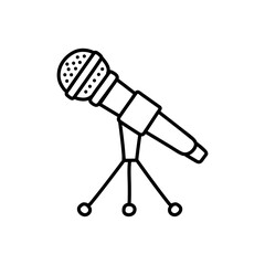 Microphone isolated on white background. Musical item for singing, performances, karaoke. Vector hand-drawn illustration in doodle style. Perfect for cards, decorations, logo.