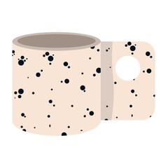 Modern ceramic cup, mug with abstract various doodle shapes and lines. Minimalist antique ceramic pottery, clay for interior set. Vector illustration isolated on background