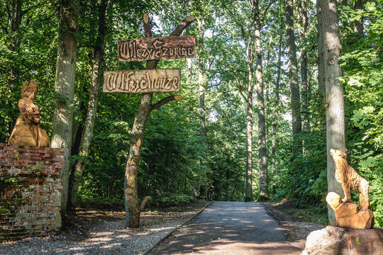 Sign in Wilczy Szaniec - Wolfs Lair, first Eastern Front military headquarters of Hitler, Poland