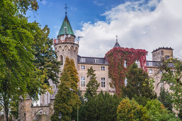 Fototapeta premium Lesna Skala Castle on Szczytnik mountain near Szczytna town in the region of Lower Silesia, Poland