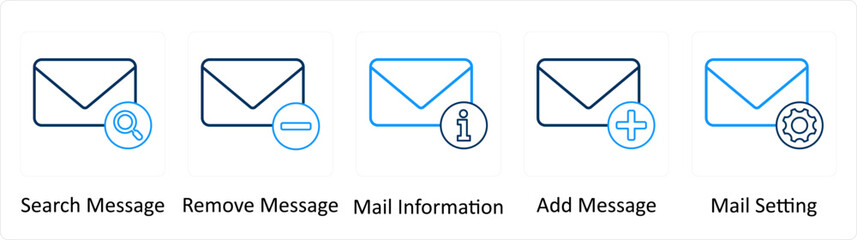 A set of 5 Extra icons as search message, remove message, mail information