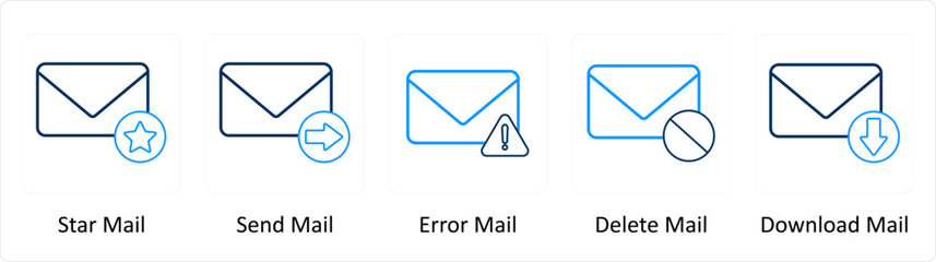 A set of 5 Extra icons as star mail, send mail, error mail