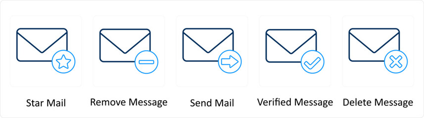 A set of 5 Extra icons as star mail, remove message, send mail