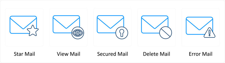 A set of 5 Extra icons as star mail, view mail, secured mail