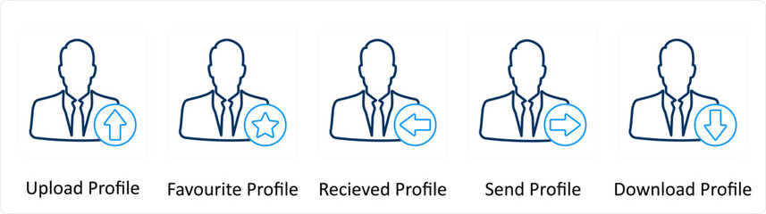 A set of 5 Extra icons as upload profile, favorite profile, received profile