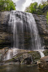 Obraz premium Beautiful waterfall in wild jungle forest. Travel and adventure landscape.
