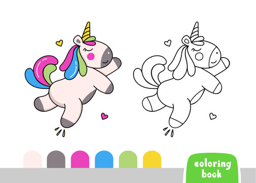 Cute Unicorn Coloring Book for Kids Page for Books, Magazines, Vector Illustration Doodle Template