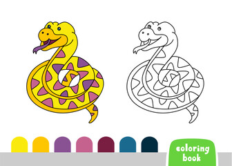 Cute Snake Coloring Book for Kids Page for Books, Magazines, Vector Illustration Doodle Template
