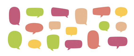 Set of vintage comic speech bubbles. Grunge texture text box frame, retro chat box, message box conversation template vector illustration design.