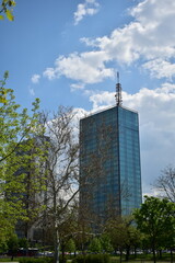 modern office building near a park