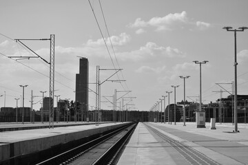 railway tracks in the city monochrome