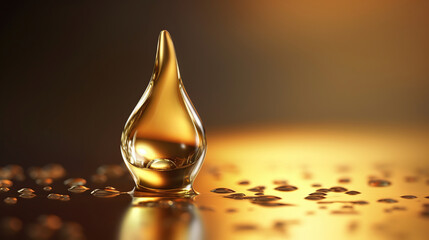 Drop of golden oil - concept of wellness and beauty products, generative ai - obrazy, fototapety, plakaty