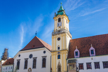 Fototapeta na wymiar Old Town Hall in historic part of Bratislava city, Slovakia