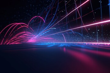 abstract futuristic background with pink blue glowing neon moving high speed wave lines and bokeh lights. Data transfer concept Fantastic wallpaper, Ai Generative