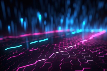 Naklejka premium abstract futuristic background with pink blue glowing neon moving high speed wave lines and bokeh lights. Data transfer concept Fantastic wallpaper, Ai Generative