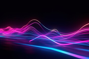abstract futuristic background with pink blue glowing neon moving high speed wave lines and bokeh lights. Data transfer concept Fantastic wallpaper, Ai Generative - obrazy, fototapety, plakaty