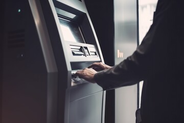 Simplified Banking: Man Interacting with ATM, generative ai