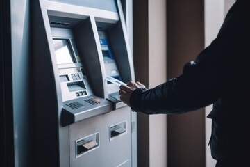 Simplified Banking: Man Interacting with ATM, generative ai