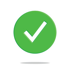 3d check mark, green and white approval sign on white background