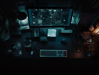 futuristic programmer's desk and monitor setup, Generative AI, Generativ, KI