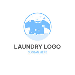 T SHIRT AND BUBBLE ICON FOR LAUNDRY  OR CLOTHES WASHING COMPANY