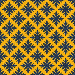 Yellow seamless pattern with navy abstract flower design