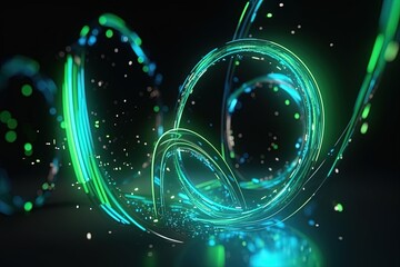 Fototapety  abstract futuristic background with green blue glowing neon moving high speed wave lines and bokeh lights. Data transfer concept Fantastic wallpaper, Ai Generative