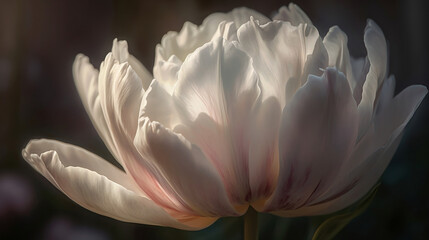 Fototapeta na wymiar Muted glow opal white color margarite, slight pink streaks, tulip. Generative ai