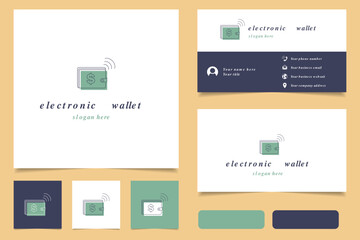 Electronic wallet logo design with editable slogan. Branding book and business card template.