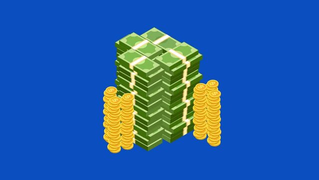 Money increasing investment system vector animation on blue background chroma key