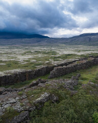 Drone Aerial of Thingevellir National Park in Iceland. High quality photo
