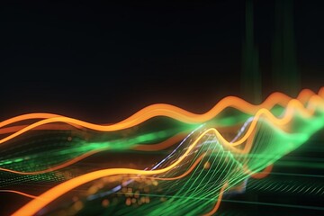 abstract futuristic background with orange green glowing neon moving high speed wave lines and bokeh lights. Data transfer concept Fantastic wallpaper, Ai Generative