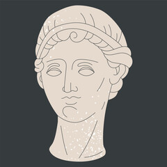 Antique head sculpture. Marble greek goddess sculpture, classical style ancient roman head isolated flat vector illustration
