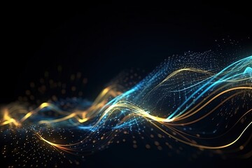 abstract futuristic background with Gold blue glowing neon moving high speed wave lines and bokeh lights. Data transfer concept Fantastic wallpaper, Ai Generative