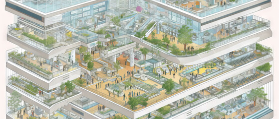 Fototapeta premium technologically advanced indoor city, smart city solutionsillustration Generative AI