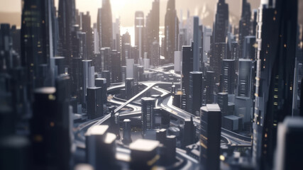 Megacity of the future. roads and high-rise buildings. illustration Generative AI