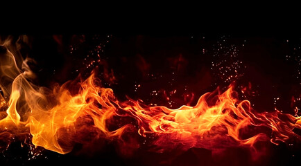 Fototapeta na wymiar Abstract Flaming Fire on Dark Isolated Background with Glowing Light