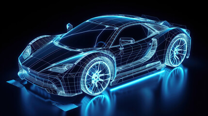Racing Car Hologram Wireframe. Nice 3D Rendering, generative ai
