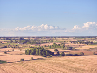 Rural landscape in Tierra de Campos during springtime, Spain. The large cereal fields in the...
