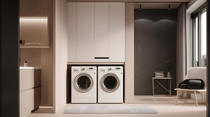 laundry room from odai apartments japanese architec washer machine - obrazy, fototapety, plakaty