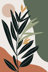 Fototapeta na wymiar Modern abstract background with leaves. Hand drawn vector illustration in pastel colors.