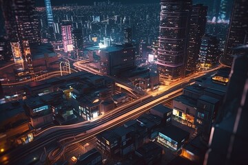 Fototapeta na wymiar A high-tech metropolis with glowing transport, made with modern techniques. Generative AI